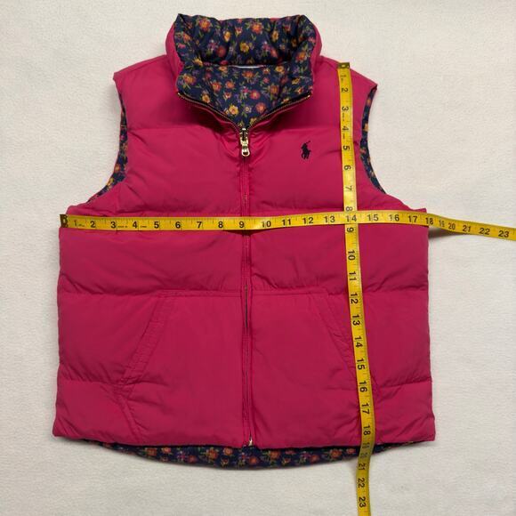 Ralph Lauren Girls‎ Large 12-14 Reversible Down Filled Puffer Vest Pink/Floral - Picture 7 of 9